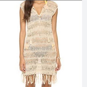Melissa Odabash Taupe Crochet Swim Cover Up Dress Tassel Trim (M)